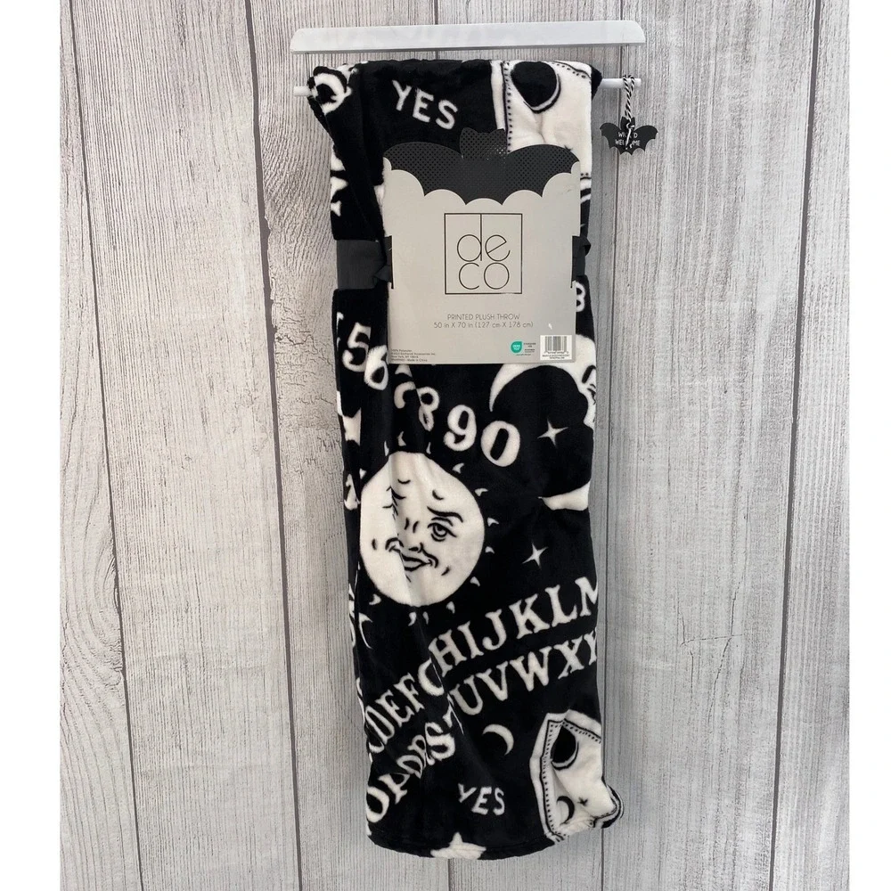 Deco Plush Throw Blanket 50x70 Black White Spirit Board Celestial Occult Mystic